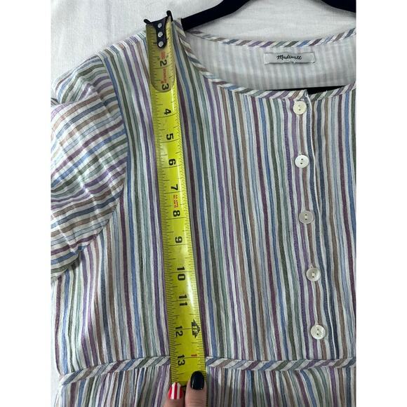 Madewell Womens sz M Striped Crewneck Button-Front Tiered Mini Dress 100% Cotton - Picture 10 of 10